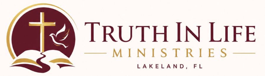 Truth In Life Ministries logo with cross, dove, and open book in Lakeland, FL
